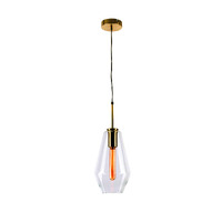 MELBA 1lt Clear Glass Long Flex Pendant with Brushed Brass Metalware